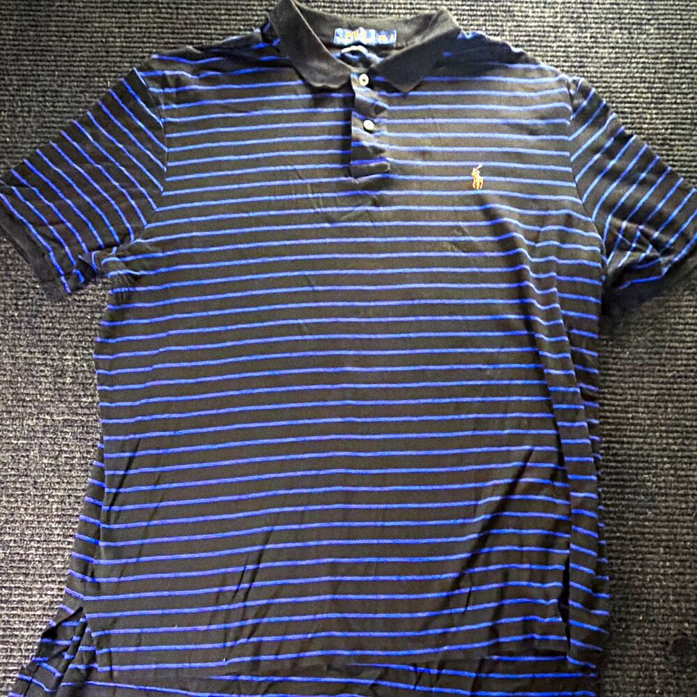Polo Ralph Lauren Men’s Pima Soft Touch Striped Polo Shirt 2XL Black Blue Golf